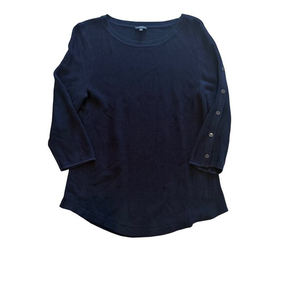Talbots Navy Blue 3/4 Sleeve Sweater Top With Button Accents Size L - Picture 1 of 7